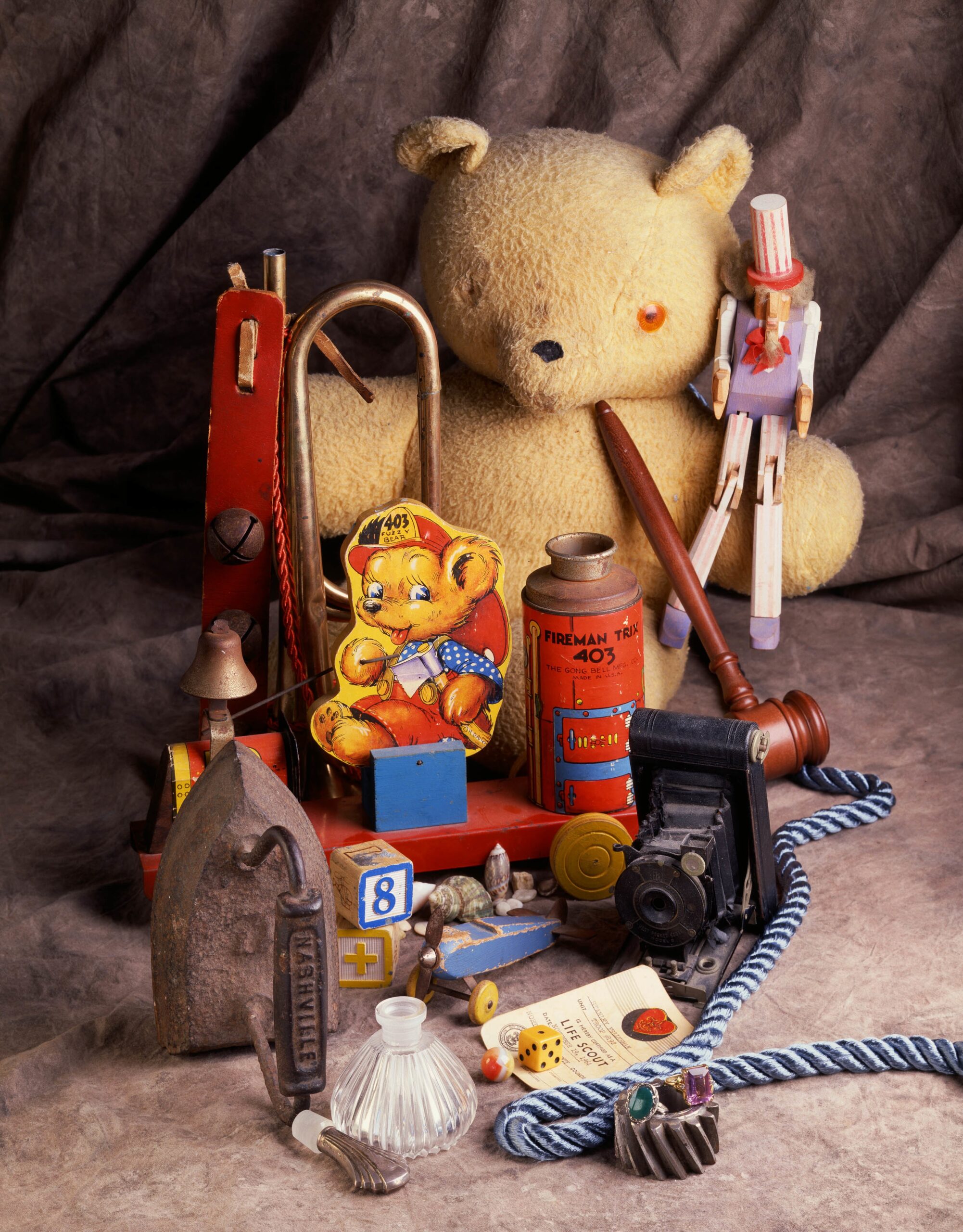 Vertical shot of children toys near each other
